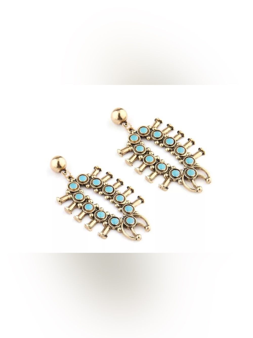 🌟🌟 Gold-Tone Turquoise Drop Earrings - Picture 4 of 8